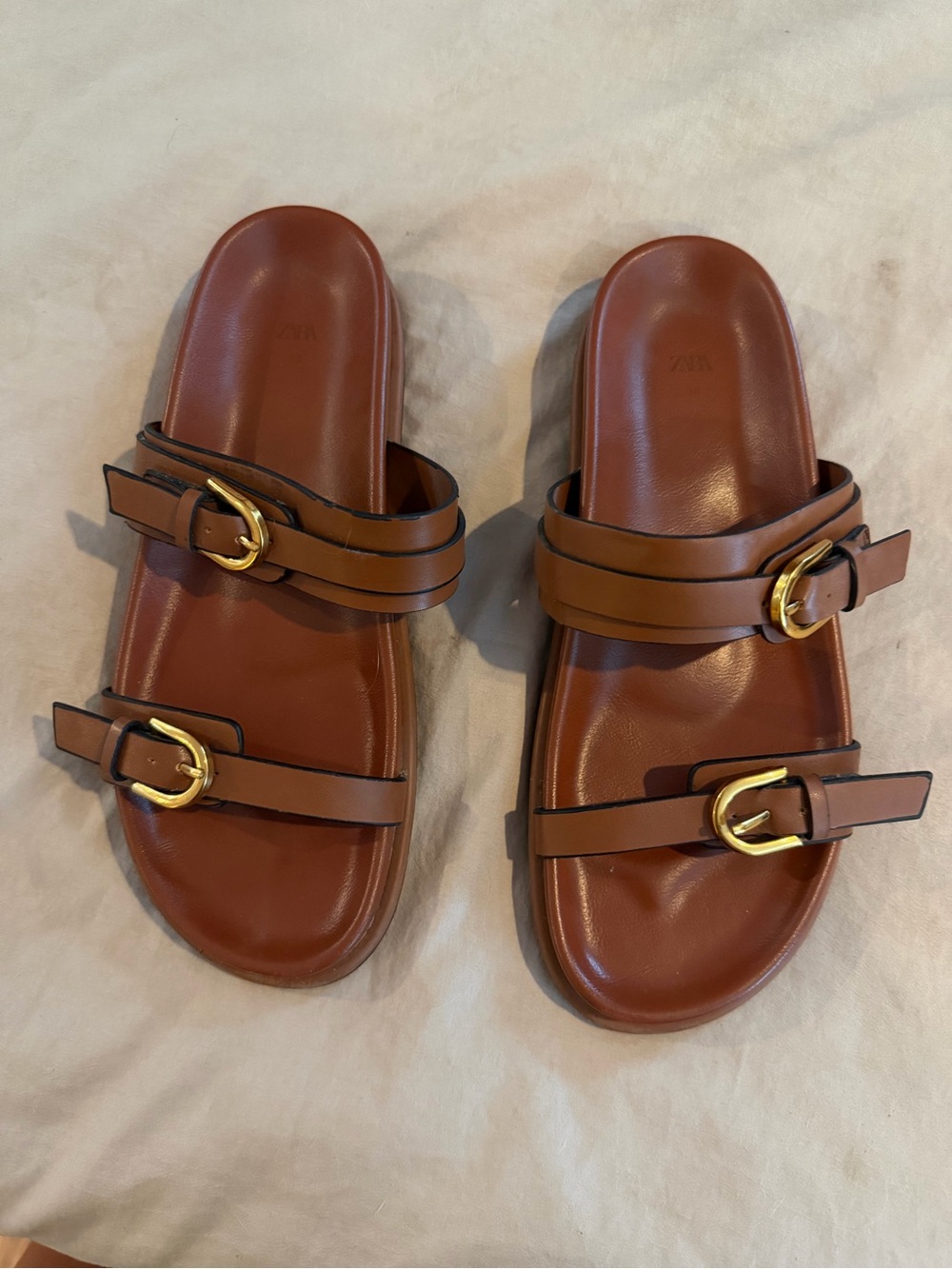 Zara brown buckle sandals